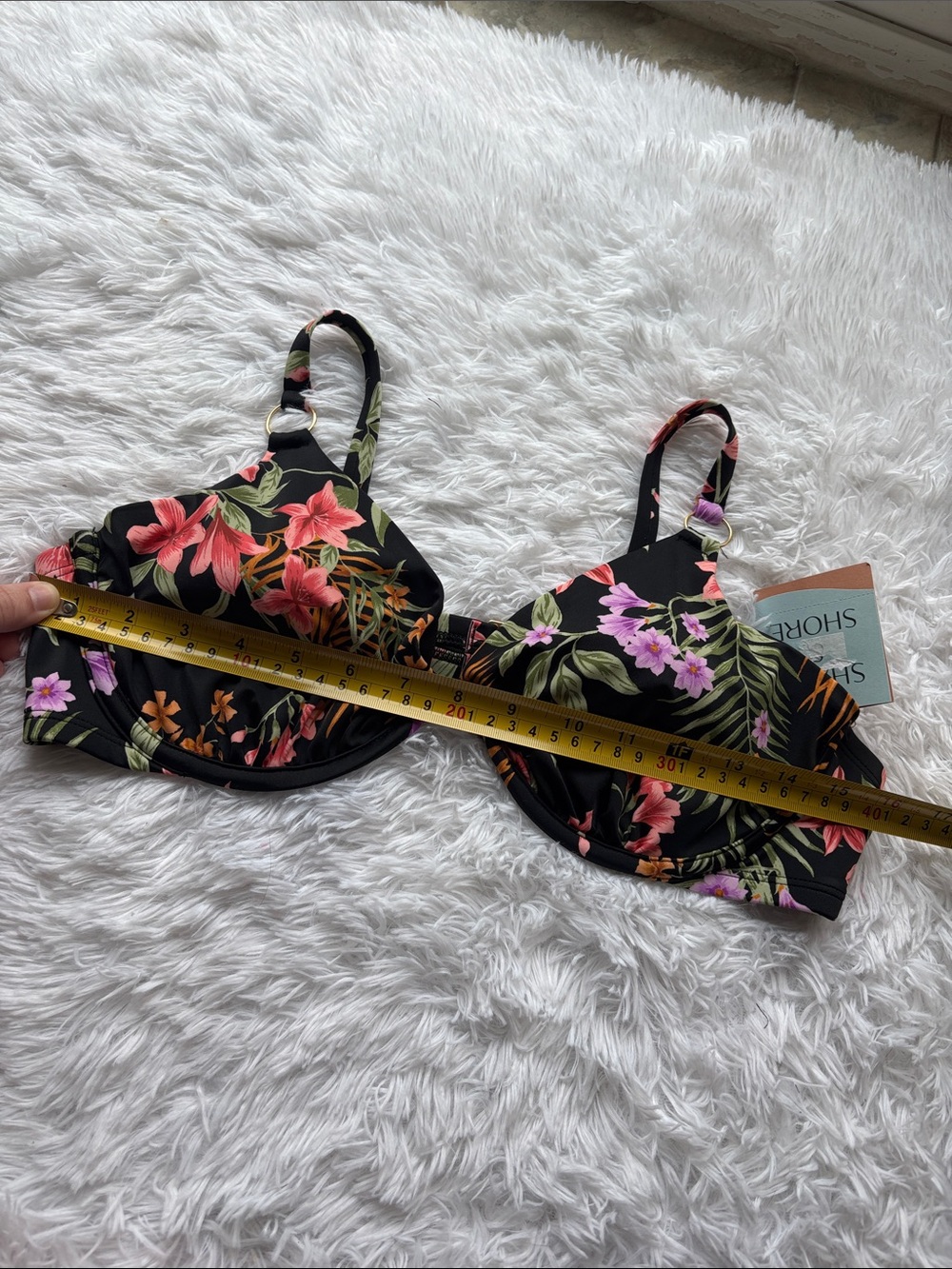 NWT Shade & Shore Black Floral Underwire Bikini Swim Top Size 38D - Picture 7 of 15